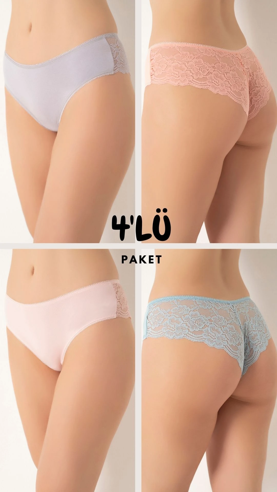 Kadın Dantelli Süprem Külot 4'lü Paket C804-004