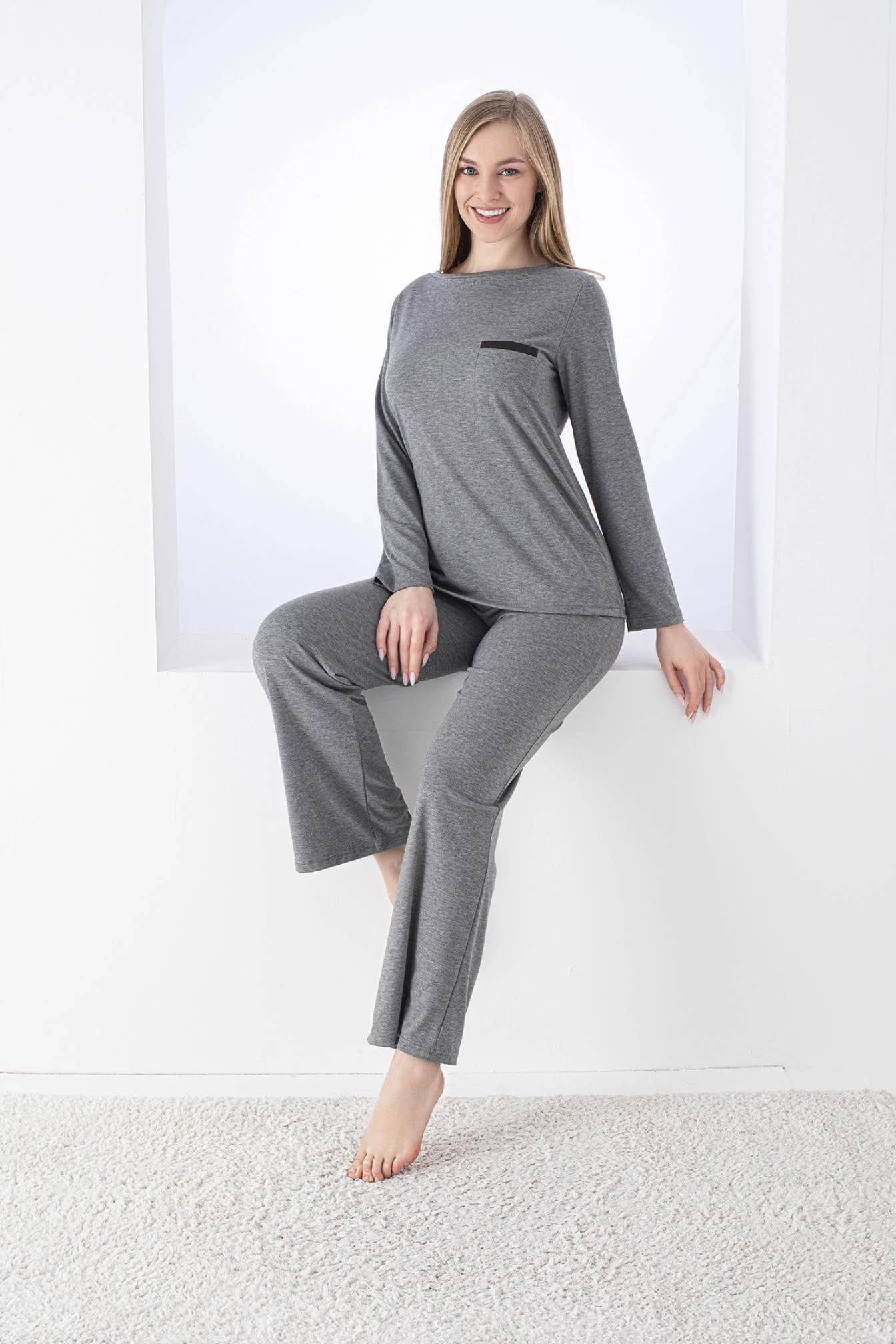 Kadın Uzunkol Antrasit Pijama Takımı C840-526