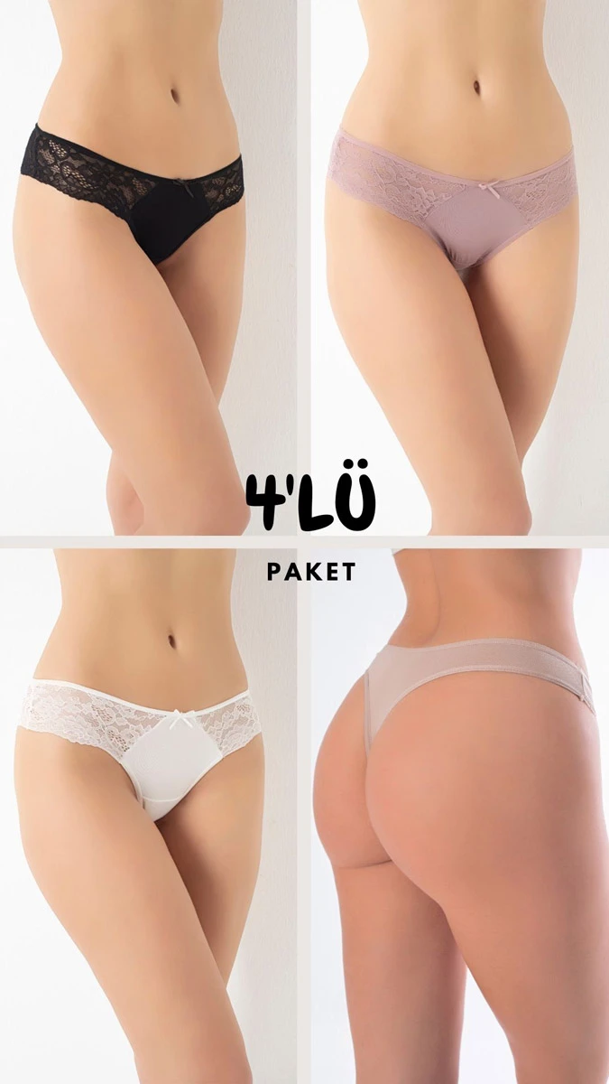 Kadın Tanga Dantelli 4'lü Paket C804-502