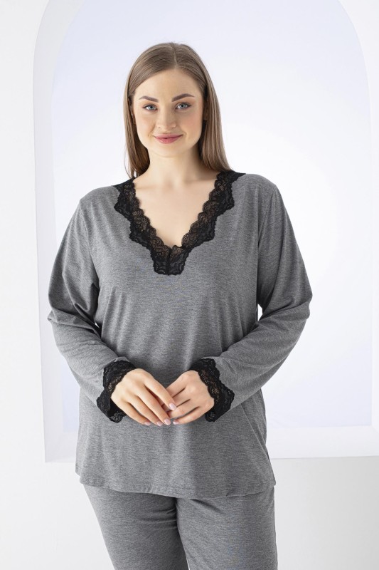 KADIN BATTAL VİSKON V YAKA UZUNKOL PİJAMA TAKIM C840-532