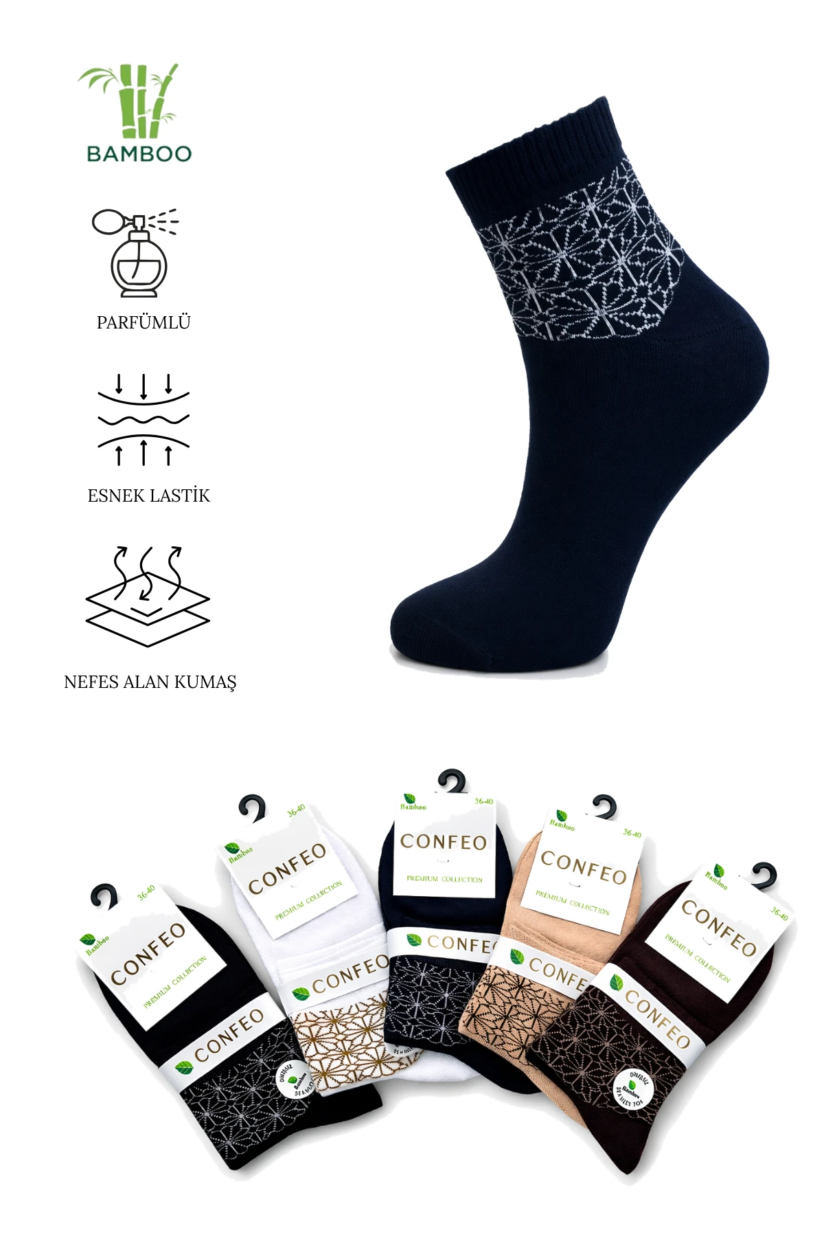 Kadın Lycralı Bambu Desenli Yarım Konç Çorap 6'lı Paket C832-006