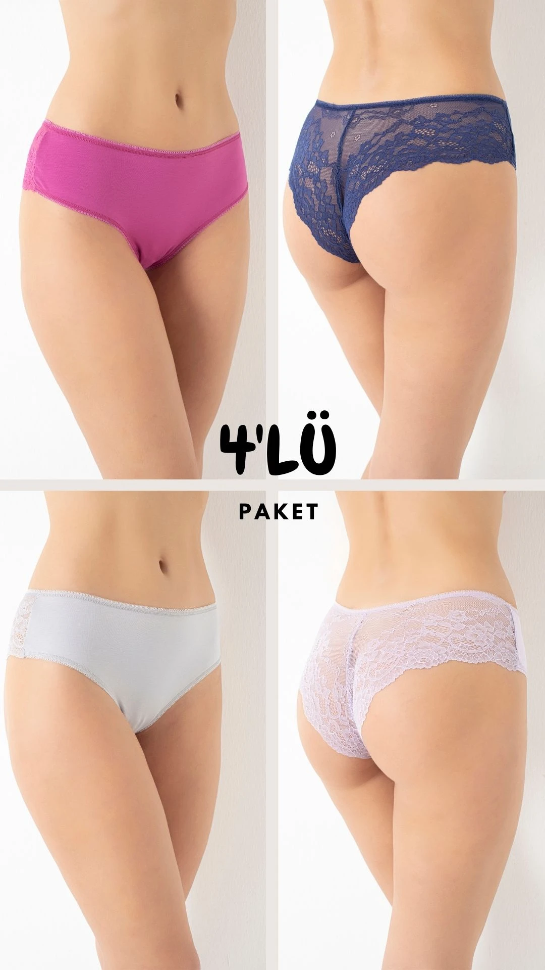 Kadın Dantelli Süprem Külot 4'lü Paket C804-004