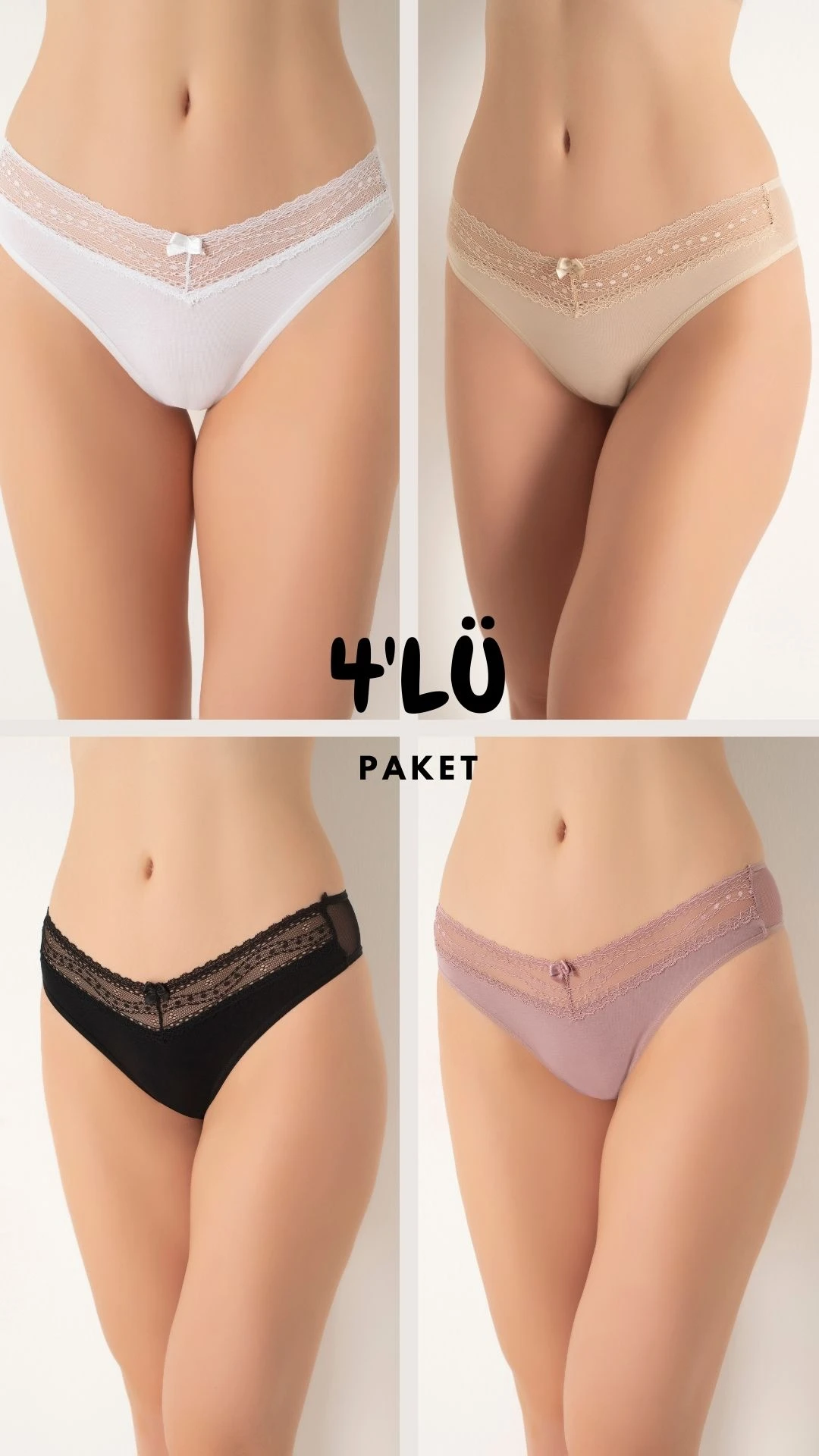 Kadın Dantelli Bikini Külot 4'lü Paket C804-002