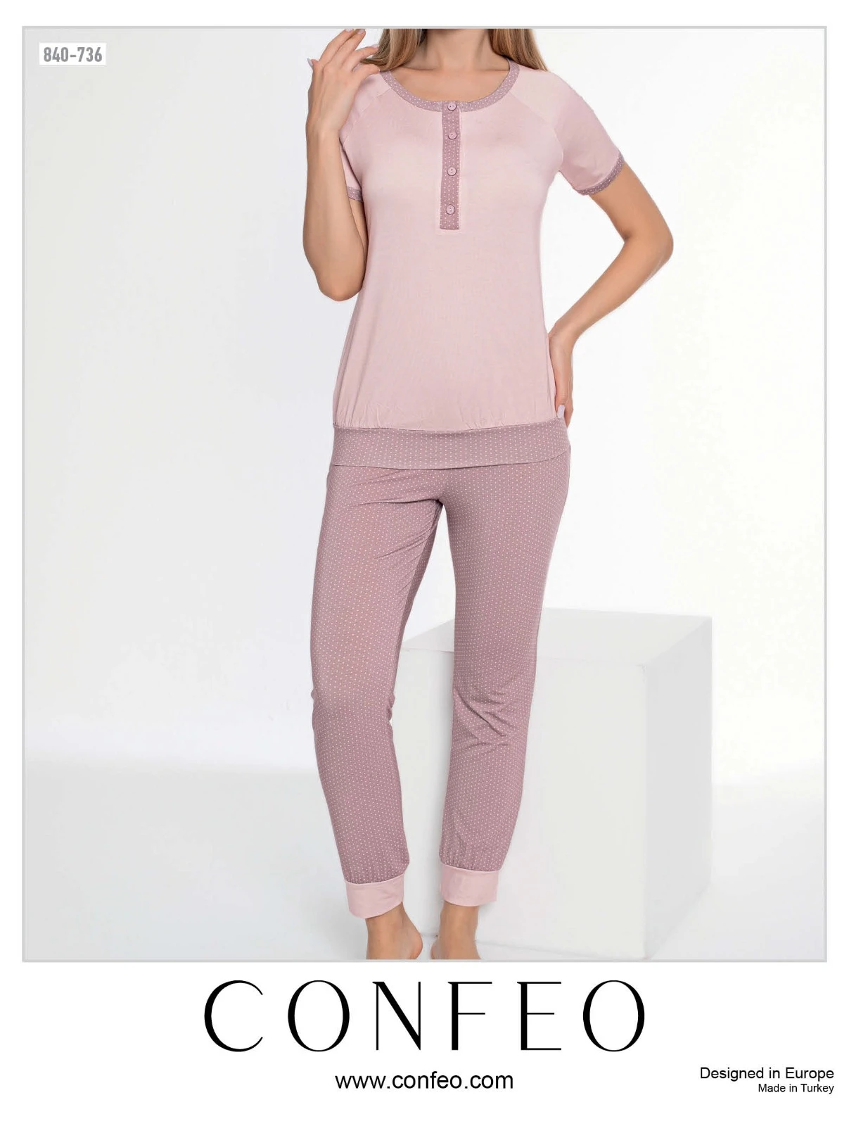 Kadın Viscon Puantiyeli Pijama Takımı C840-736