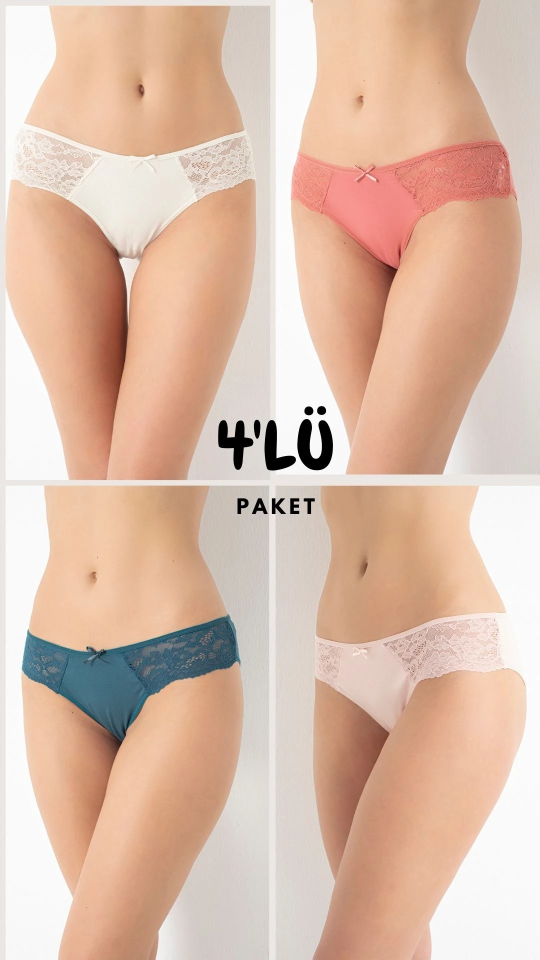 Kadın Dantelli Külot 4'lü Paket C804-003