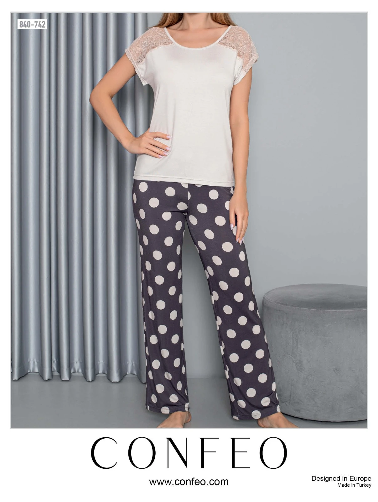 Kadın Viskon Dantelli Çıkmakol Pijama Takım C840-742