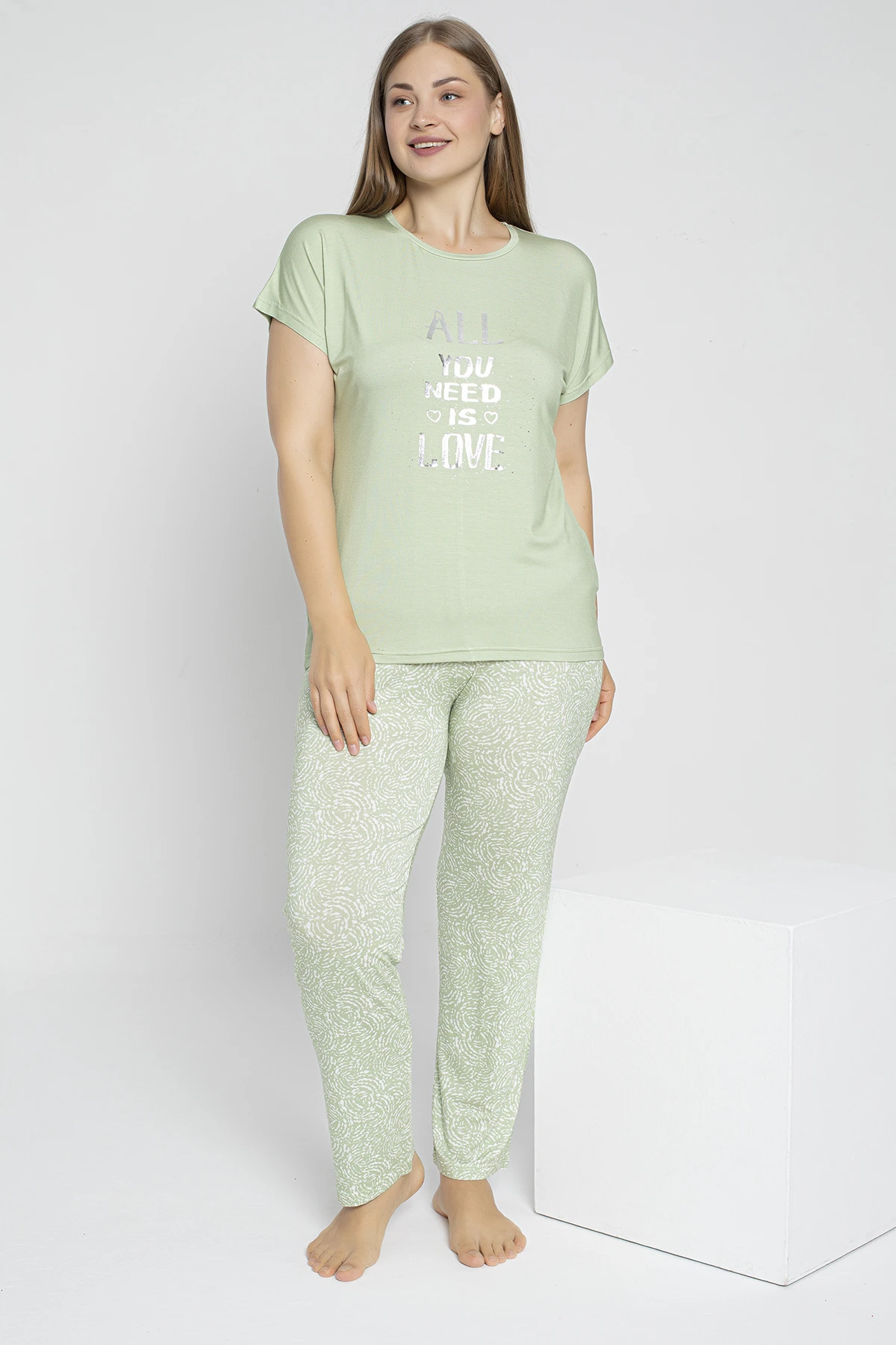 Kadın Battal Çıkmakol Pijama Takım (Önü Baskılı) C840-717