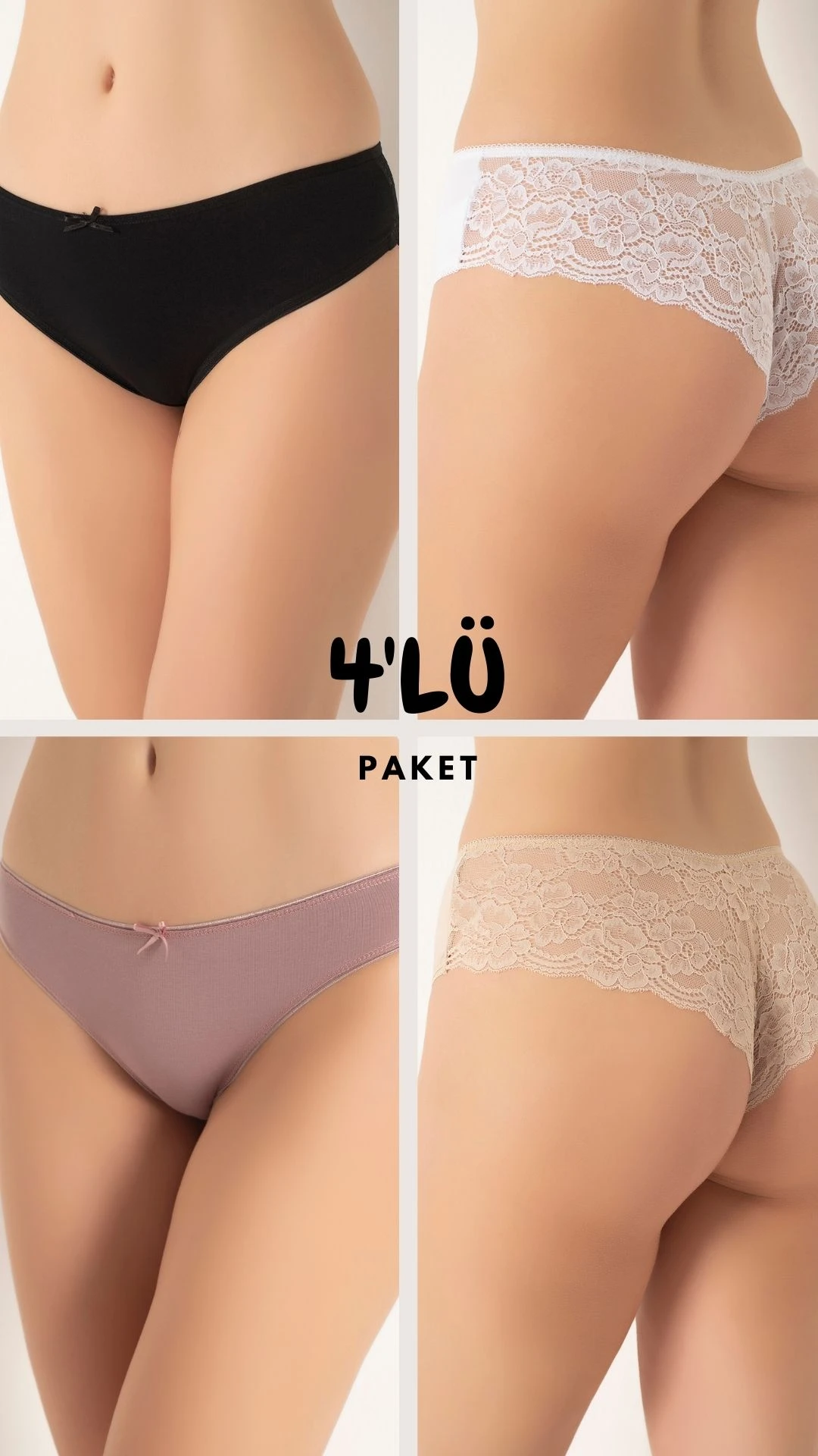 Kadın Dantelli Süprem Külot 4'lü Paket C804-004