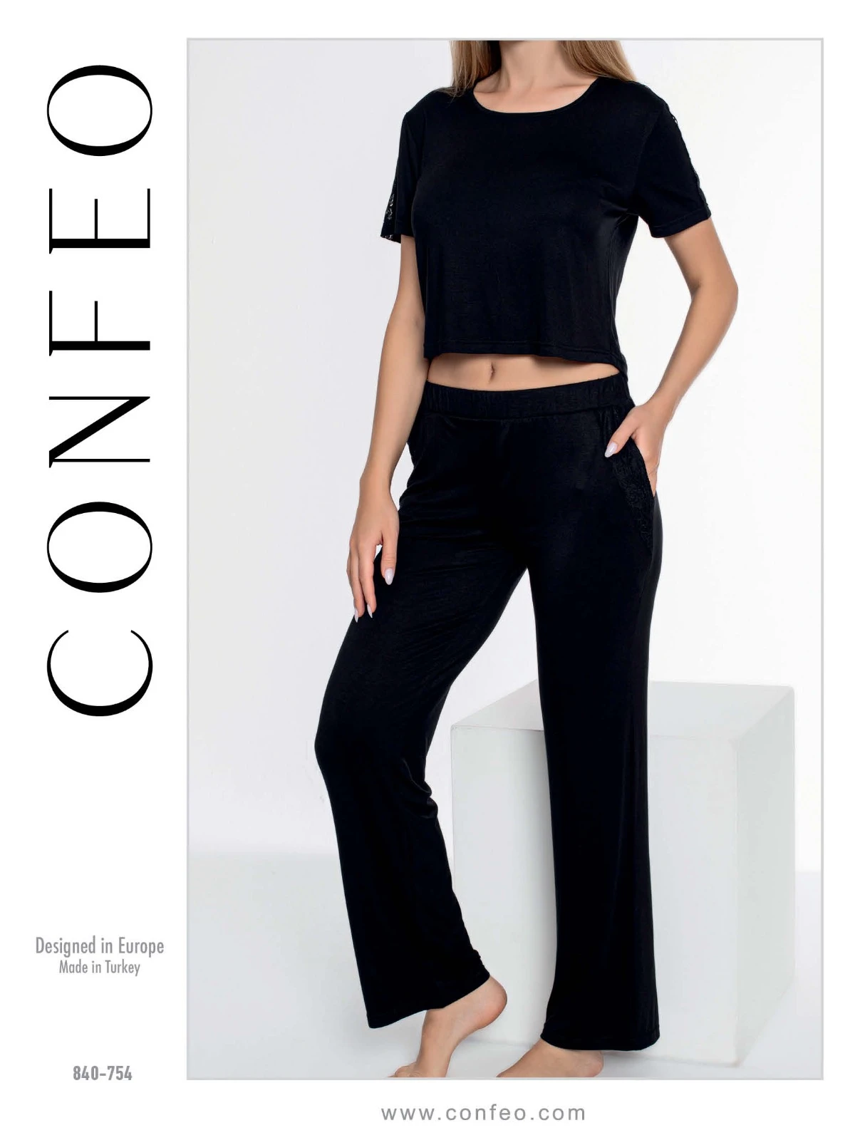 Kadın Kısakol Crop Dantelli Pijama Takım C840-754