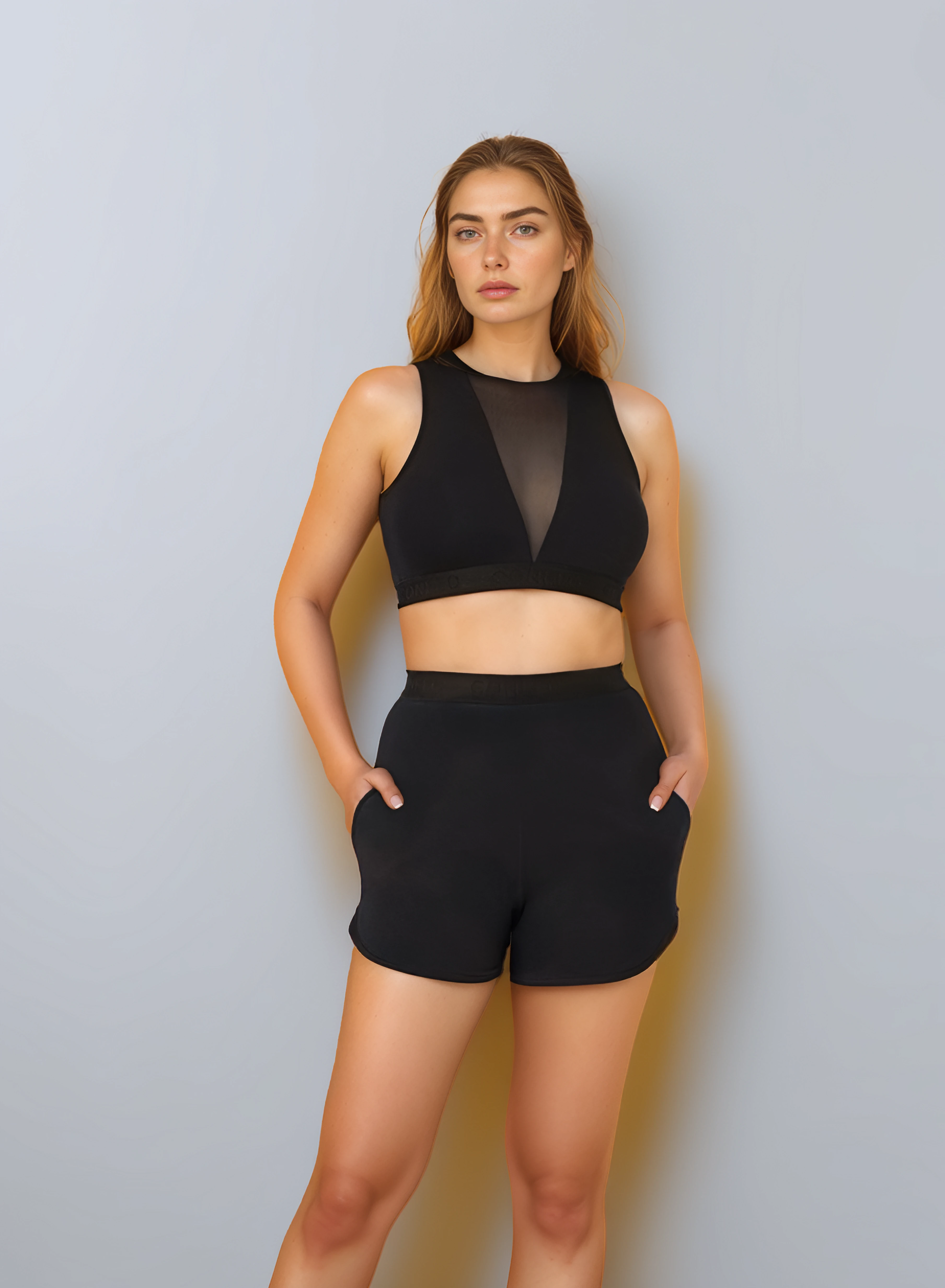 Kadın Modal Tüllü Spor Crop Top C801-022