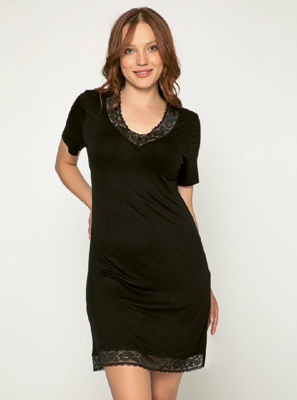 Kadın Viskon V Yaka Yarımkol Gecelik C840-061