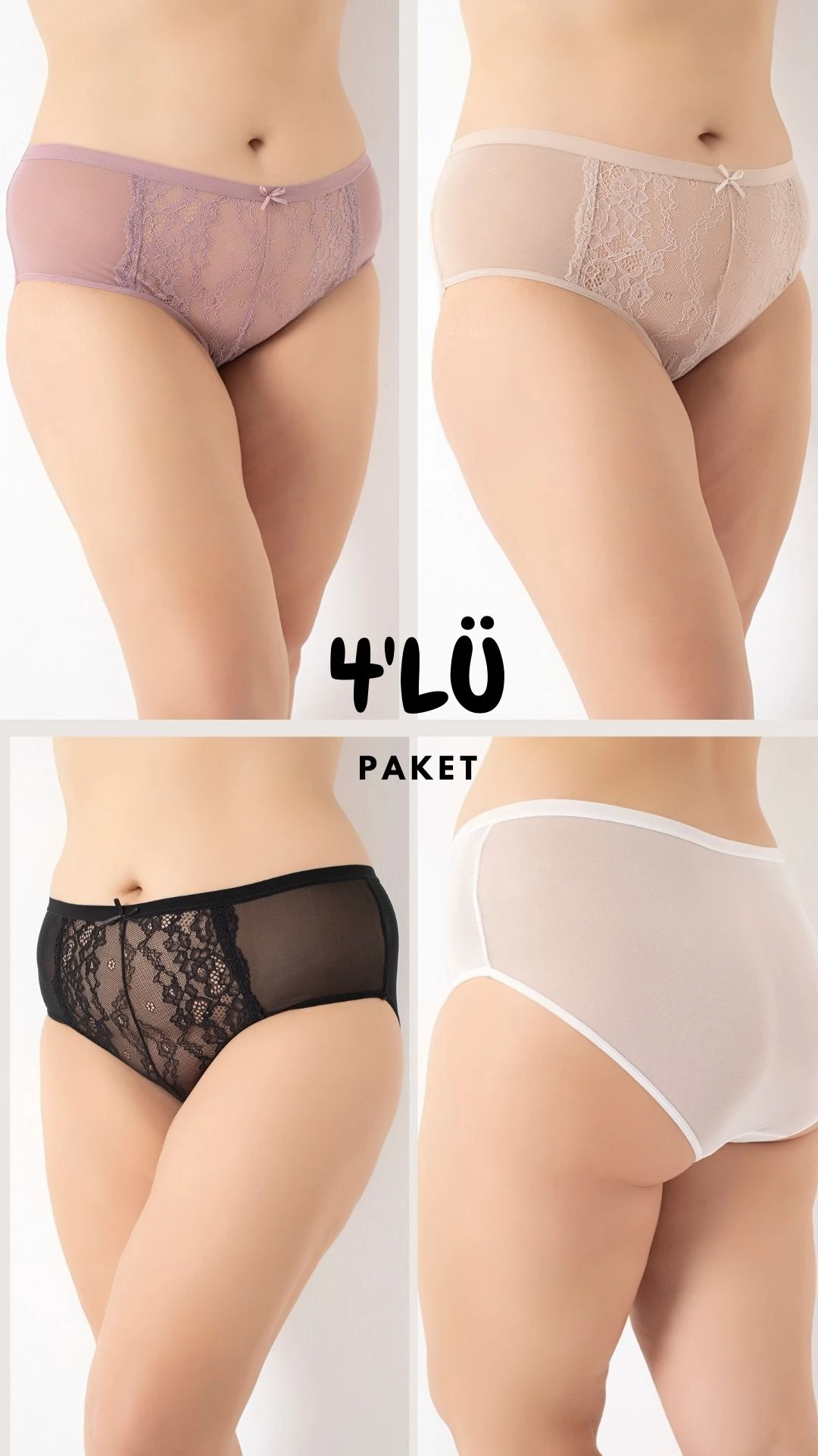 Kadın Büyük Beden Bato Dantelli 4'lü Paket C804-506