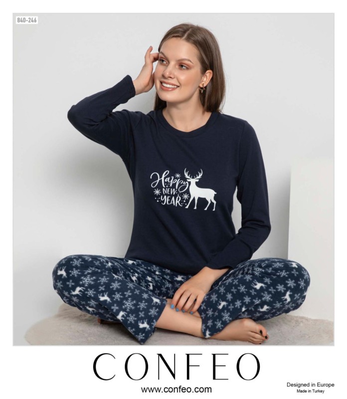 KADIN BATTAL POLAR UZUNKOL PİJAMA TAKIM C840-247