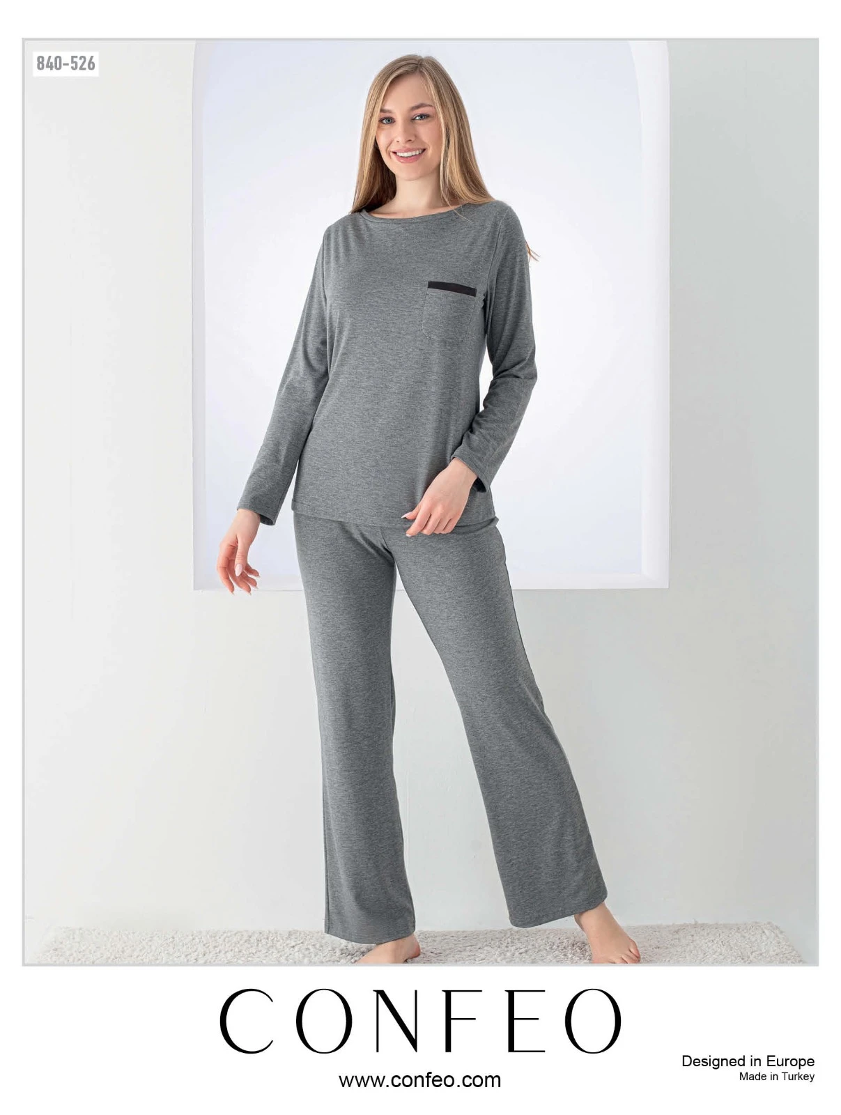 Kadın Uzunkol Antrasit Pijama Takımı C840-526