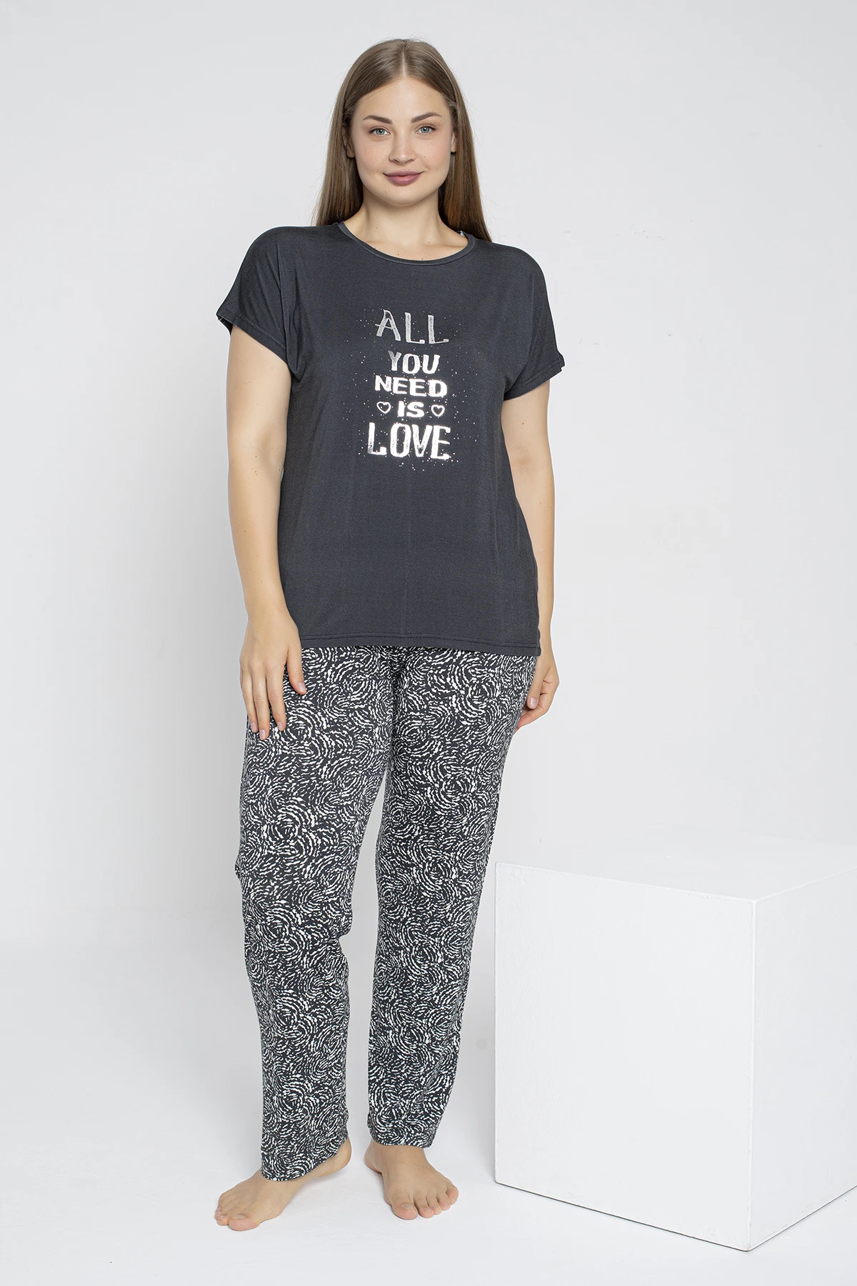Kadın Battal Çıkmakol Pijama Takım (Önü Baskılı) C840-717