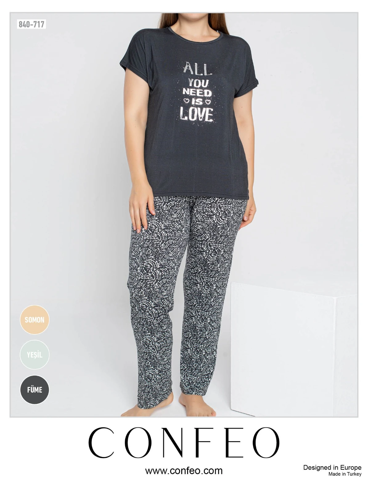 Kadın Battal Çıkmakol Pijama Takım (Önü Baskılı) C840-717
