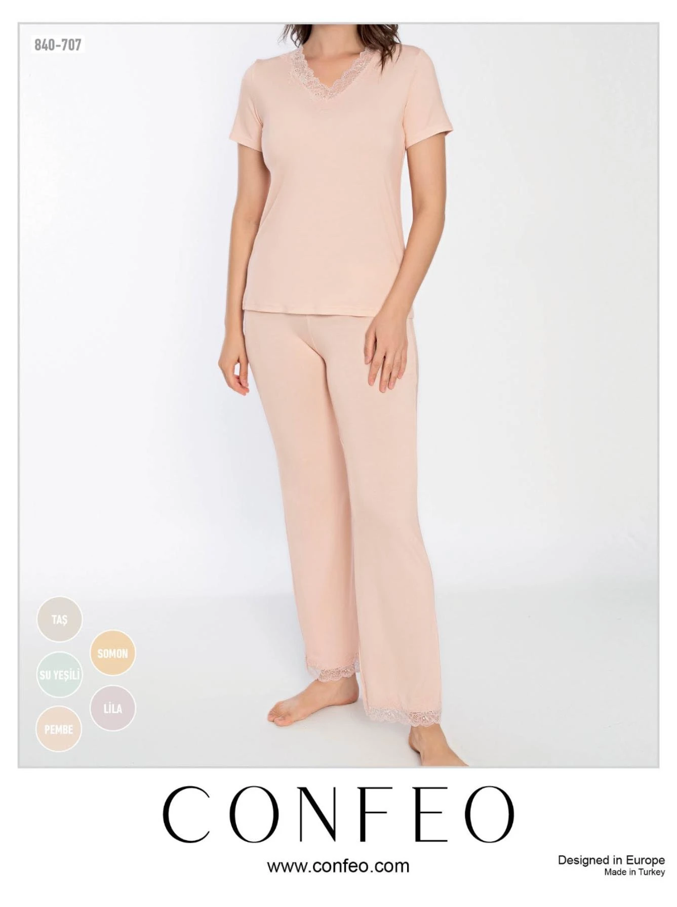 Kadın Viskon Dantelli Kısakol Pijama Takım C840-707