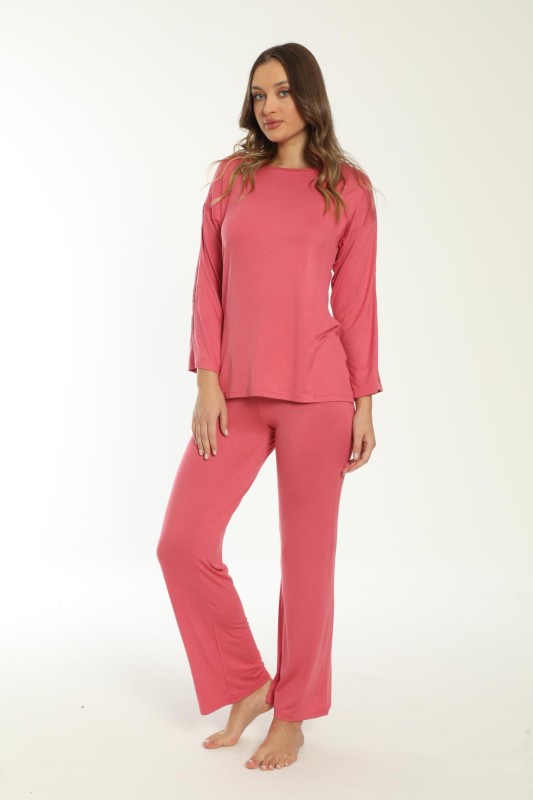 Kadın Mercan Dantelli Uzunkol Pijama Takımı C840-220