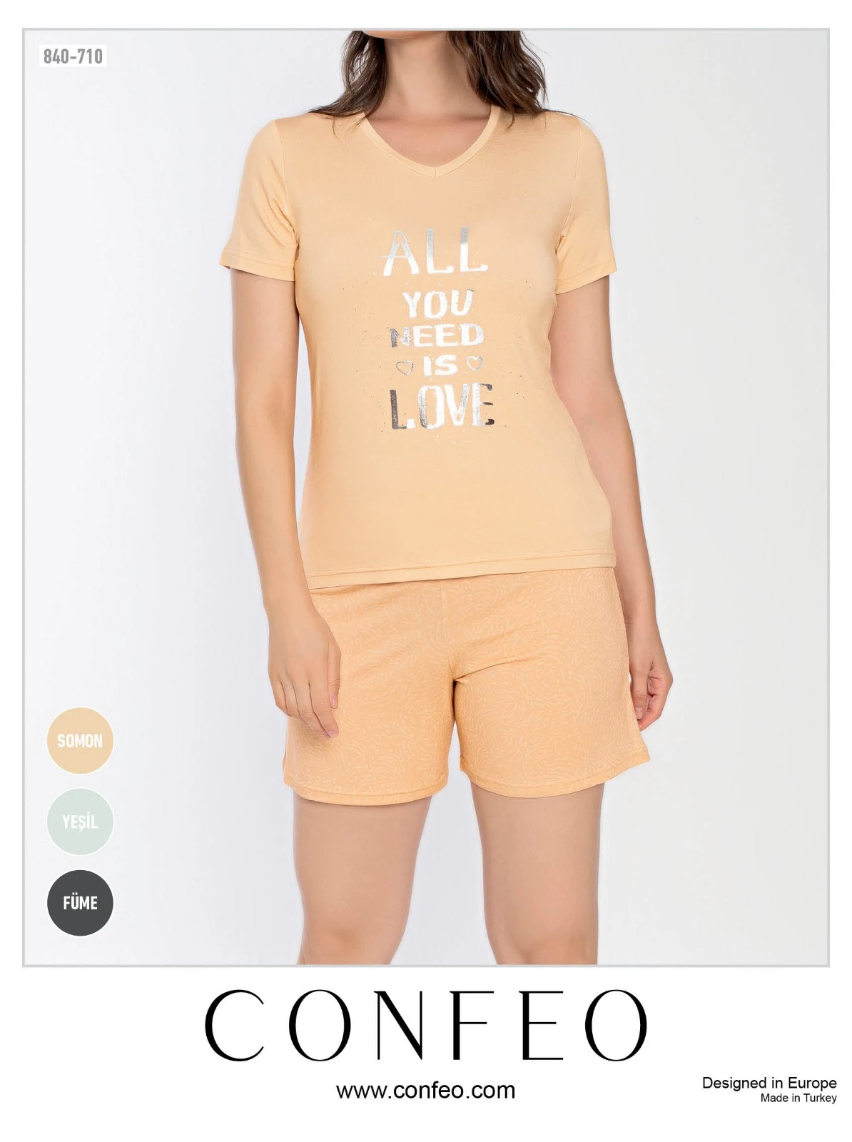 Kadın Viskon Kısakol Short Takım (Önü Baskılı) C840-710