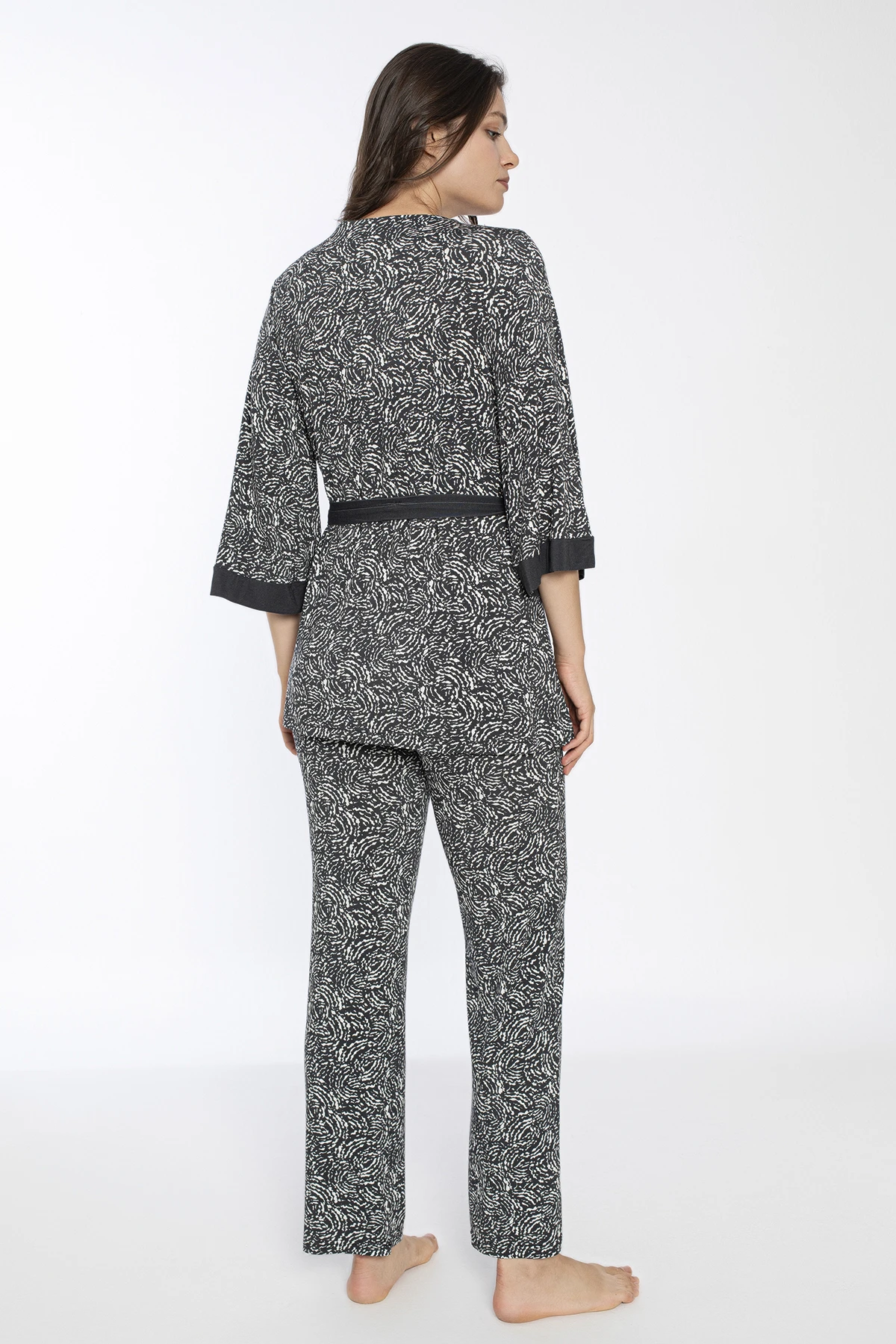 Kadın Viskon Krop Pijama+Sabahlık Takım C840-713