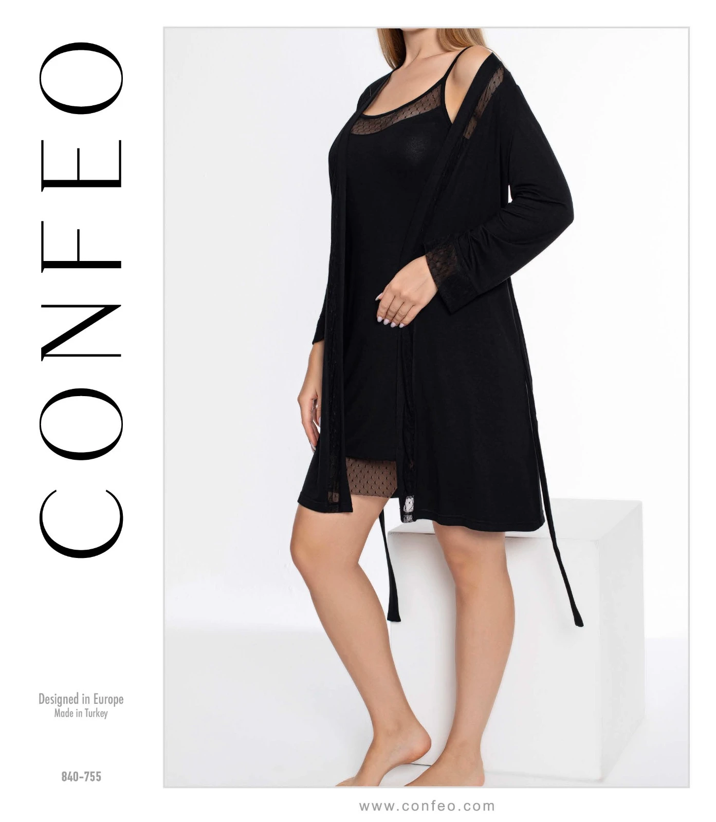 Kadın Viskon Dantelli İp Askılı Gecelik+Sabahlık Takım C840-755