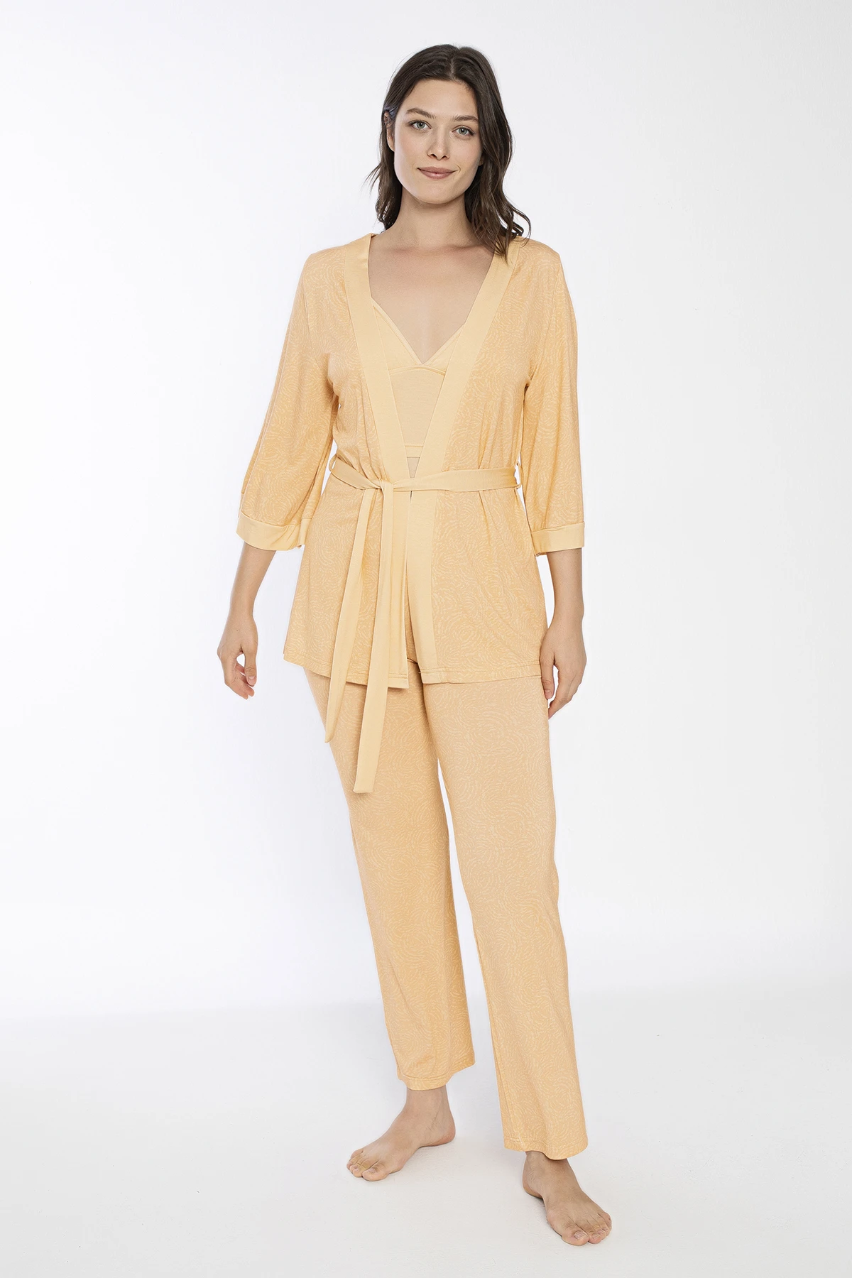 Kadın Viskon Krop Pijama+Sabahlık Takım C840-713
